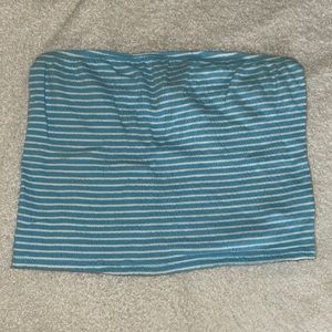 Baby blue and white striped tube top from AE